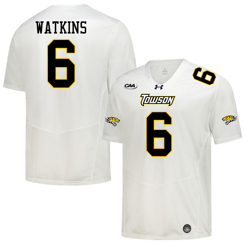 Towson Tigers #6 Winston Watkins College Football Jerseys,Uniforms-White